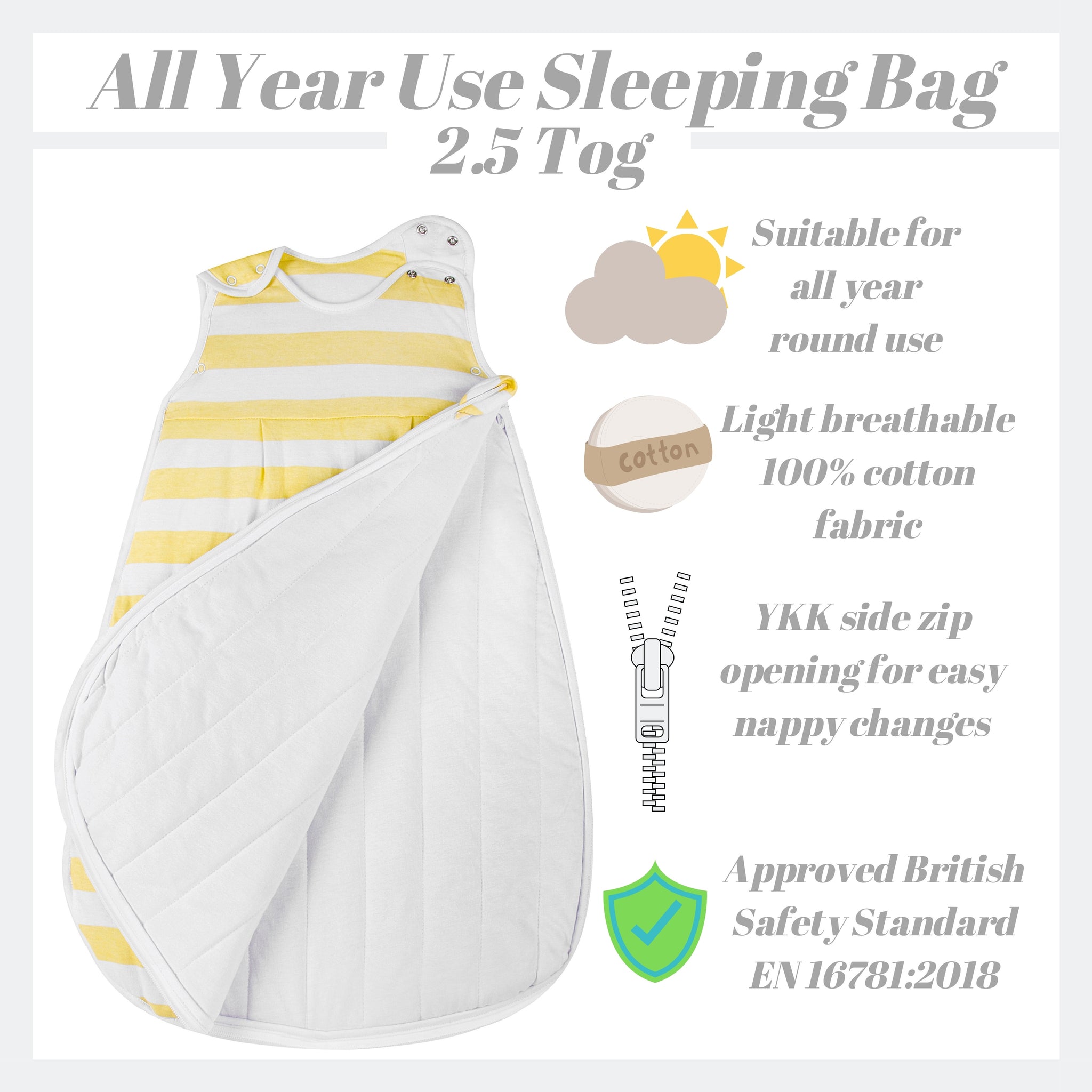 Snoozebag Baby Sleeping Bag Lemon Stripe 2.5 Tog