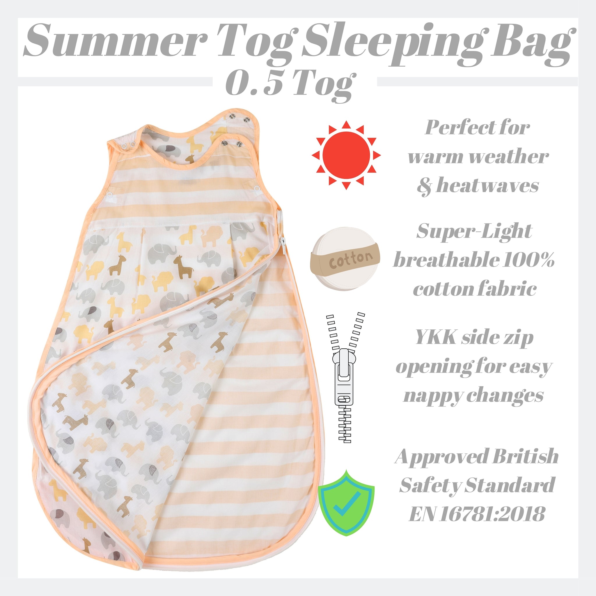 Snoozebag Baby Sleeping Bag Jungle Fun Greys 6 18 Months Summer 0.5 Tog